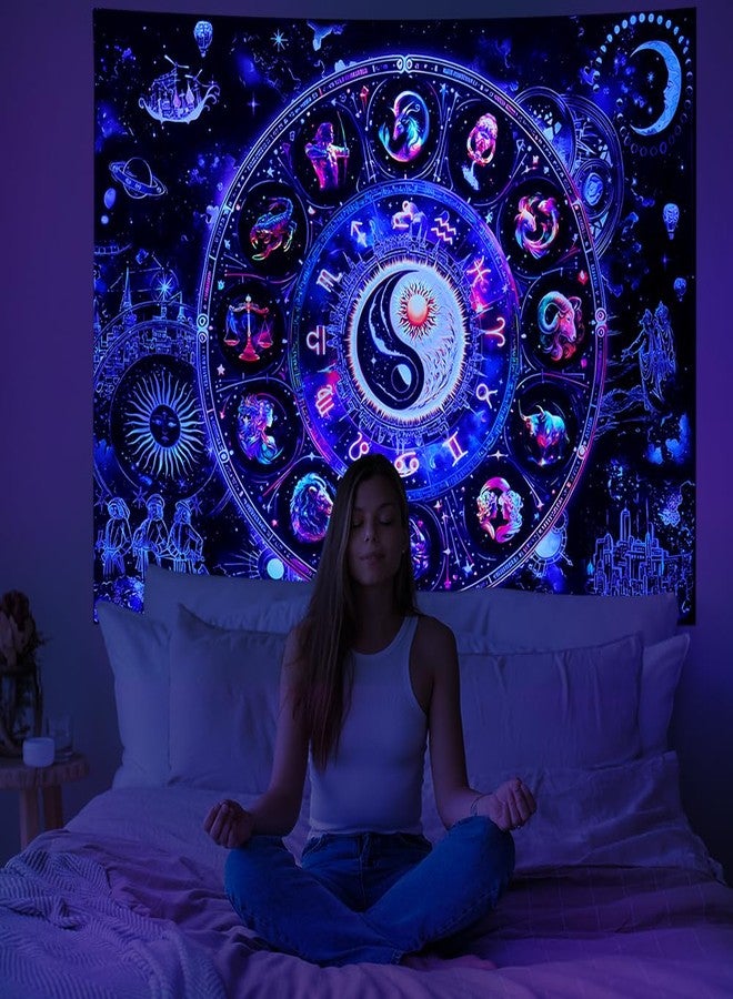 Lahasbja Blacklight Constellation Tapestry UV Reactive Sun and Moon Tapestries Spiritual Zodiac Astrology Wall Tapestries Galaxy Wall Decor Mystic Yin Yang Wall Hanging for Bedroom - Image 3